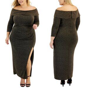 Alex Evenings Plus Size 16W Metallic Off-the-Shoulder Evening Dress Gown NWT